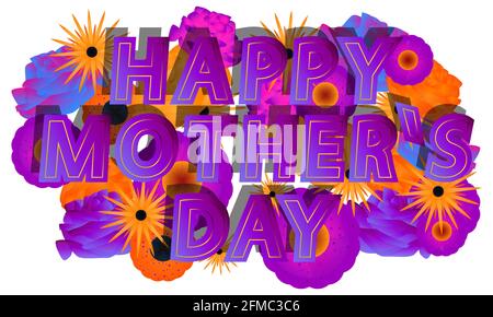 Happy Mother`s Day Text auf abstrakter Blumengrußkarte. Für Poster drucken. Vektorgrafik für Banner, Template-Design, kreative Präsentation, Stock Vektor